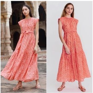 Mirth Caftans Vienna Maxi Dress Belted Poppy Floral Cotton Silk Size XS